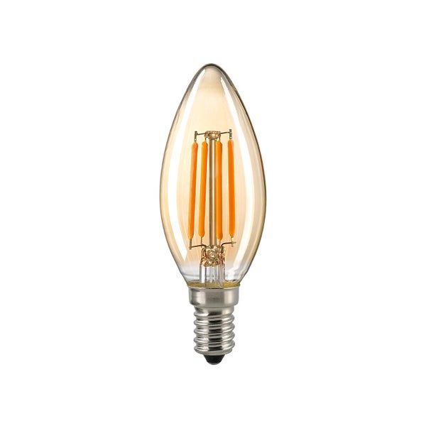 Filament 4W kynttil&auml; gold E14 410lm 2400K himmennett&auml;v&auml;