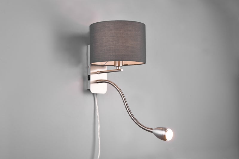 Hotel sein&auml;valaisin lukuvalolla E14+LED 23cm harmaa