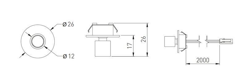 Valoset Spotti 20mm aukkoon 12V 0,5W 3000K 2m johto